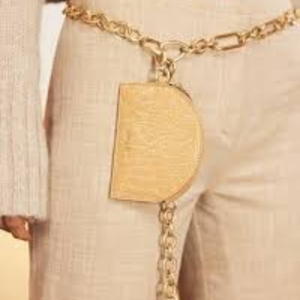 Cult Gaia Aleta embossed zip card case in camel, new with dustbag